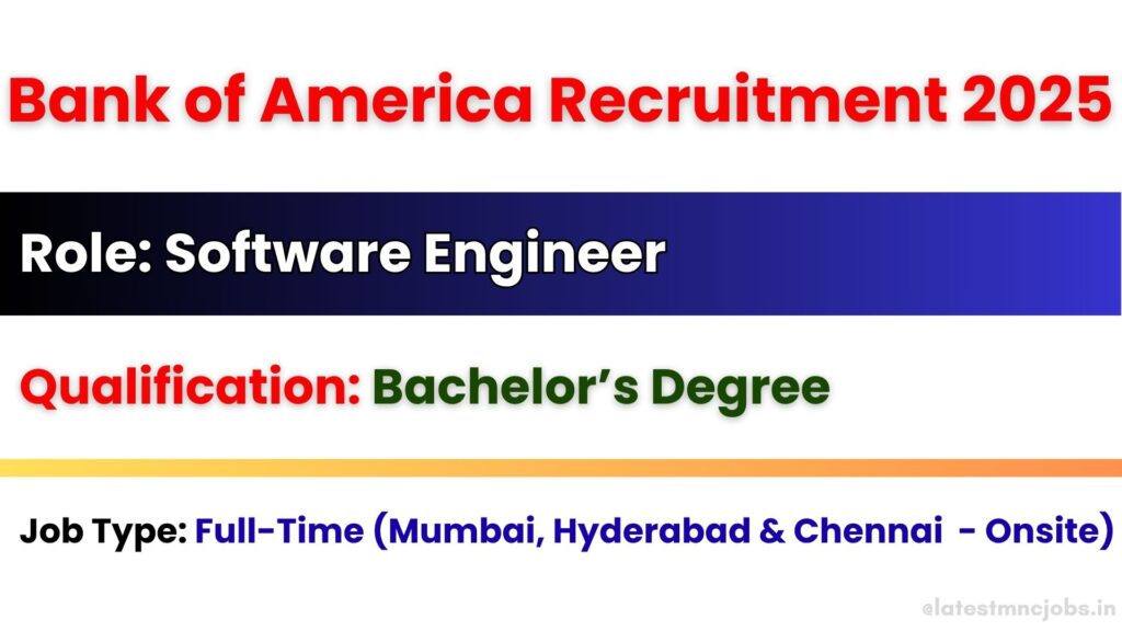 Bank of America Software Engineer Recruitment 2025 for Freshers in Mumbai, Hyderabad & Chennai